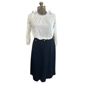 Ralph Lauren A-Line Navy Blue Vintage 77% Wool Equestrian Maxi Skirt Size 8